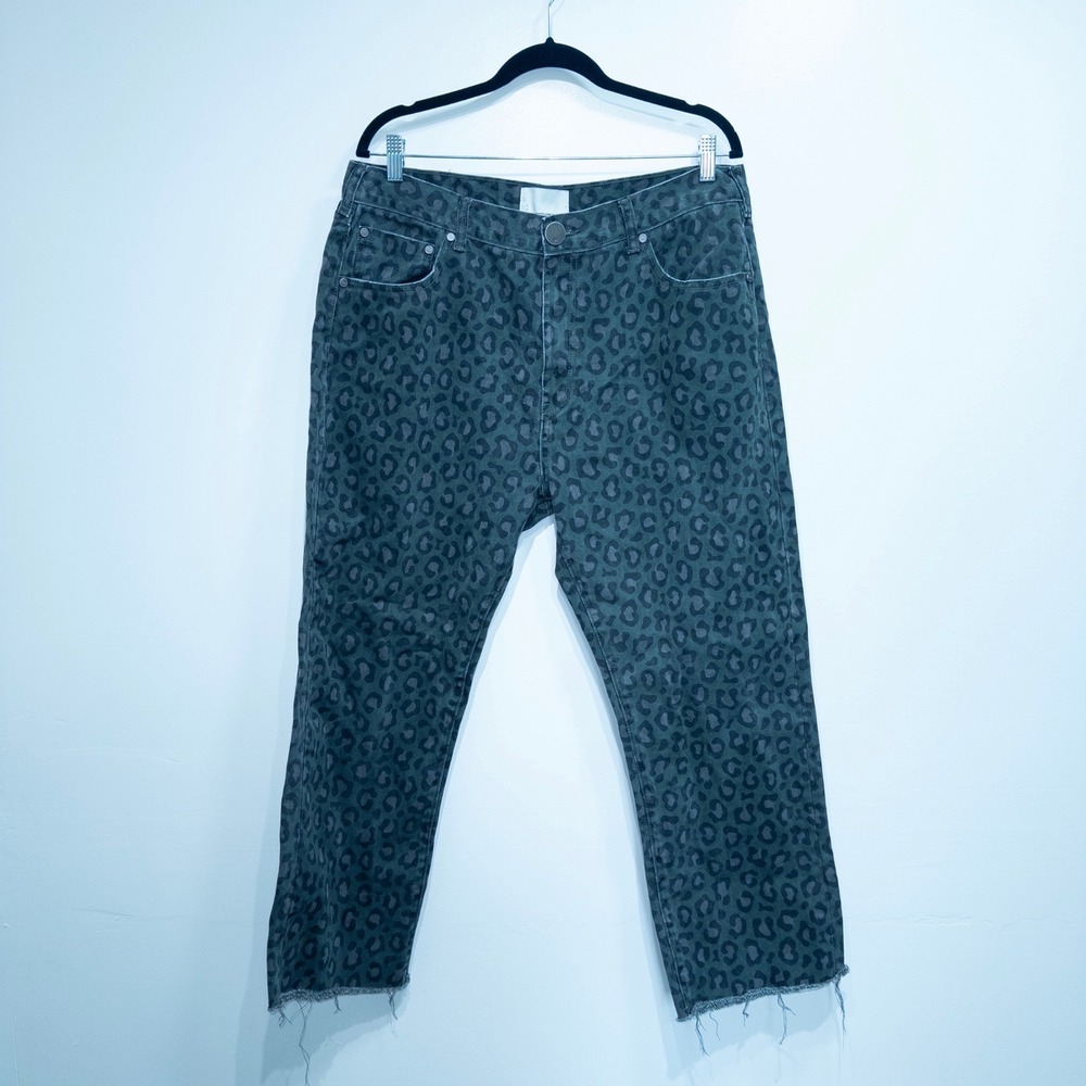 One Teaspoon Green Leopard Print Bandit Night Straight Jeans Size 32 - Picture 2 of 9